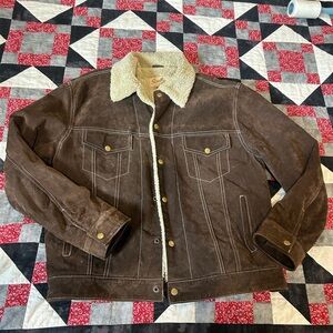 Scully Brown Suede Jacket with Shearling Collar